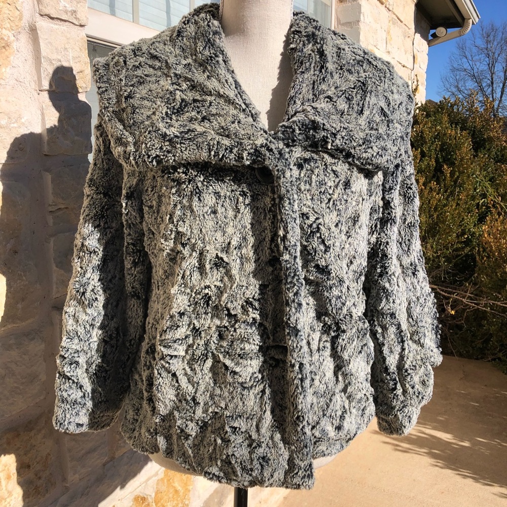 CAbi Chinchilly Faux Fur Frosted Button Jacket